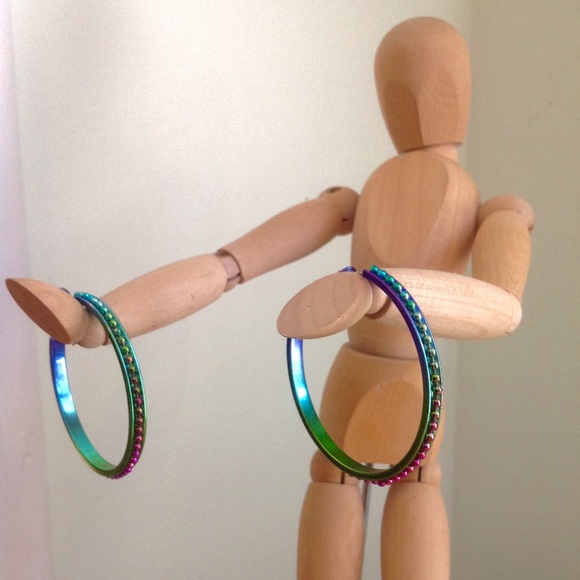 Multi Colored Hoops with Bead Detailing Down the Middle - Picture 1 of 5